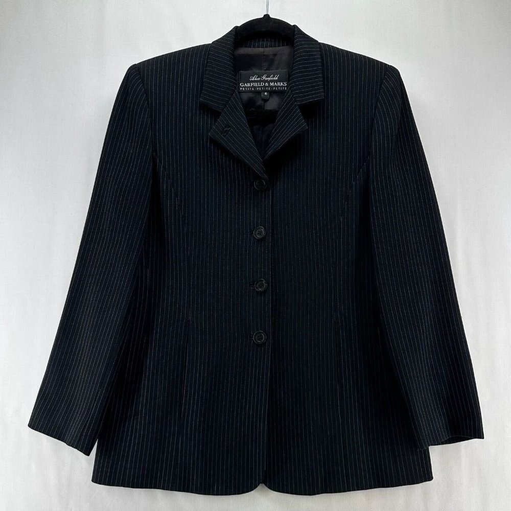 Garfield & Marks Blazer Womens Sz 6 Pinstripe Single Breasted Jacket Black USA